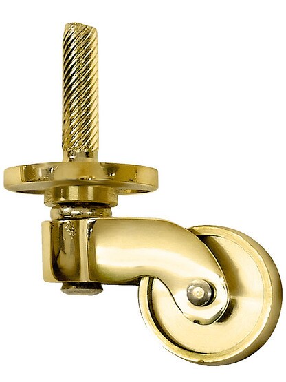 Solid Brass Stem-and-Plate Caster with 1 inch Brass Wheel in Unlacquered Brass.